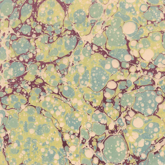 Hand Marbled Paper Stone Marble Pattern in Burgundy, Aqua and Muted Yellow ~ Berretti Marbled Arts